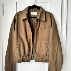 *Gently Worn* REFORMATION Kinsley Denim Cropped Bomber Jacket, Dark Olive, SMALL